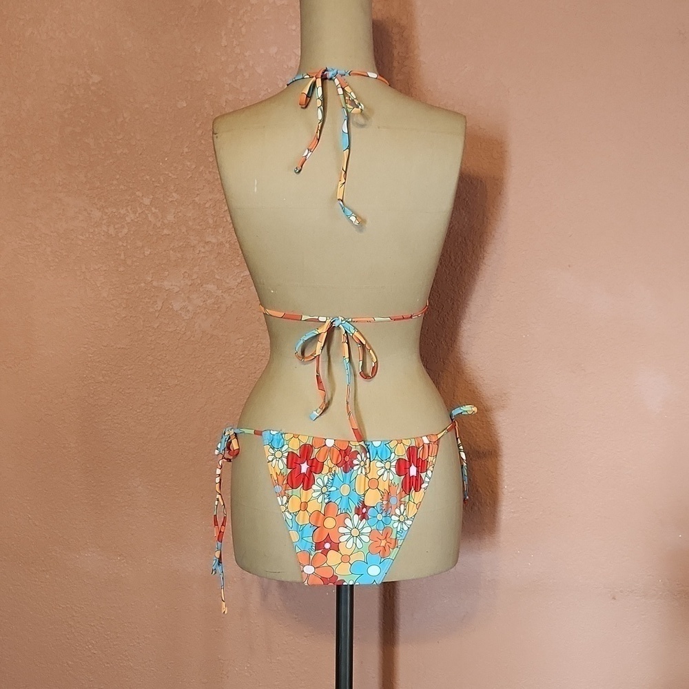 Flower bikini Two Piece Beach Pool Swim Travel Vacation Beach Orange Yellow - Picture 3 of 3